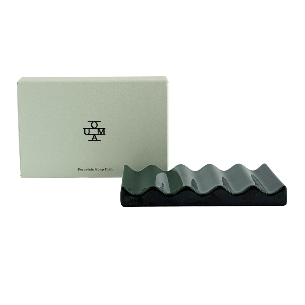 OUMA Soap Dish Midnight Green with packaging and 'OUMA' brand with white background